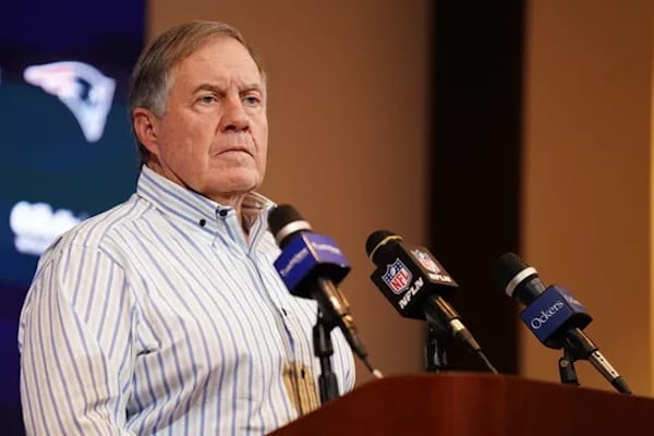 Bill Belichick at NFL press conference giving short dismissive answers to reporters